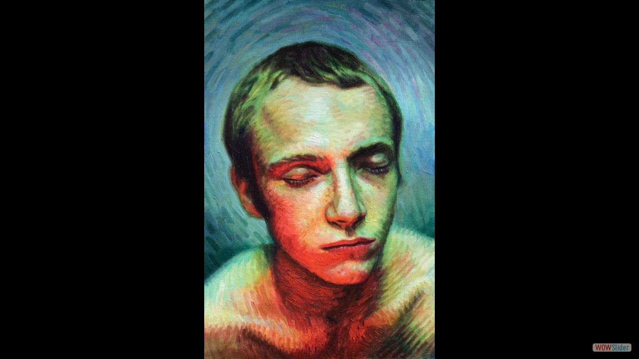 Dimitri con foco rojo. 30 x 20 cms. Óleo sobre tabla.