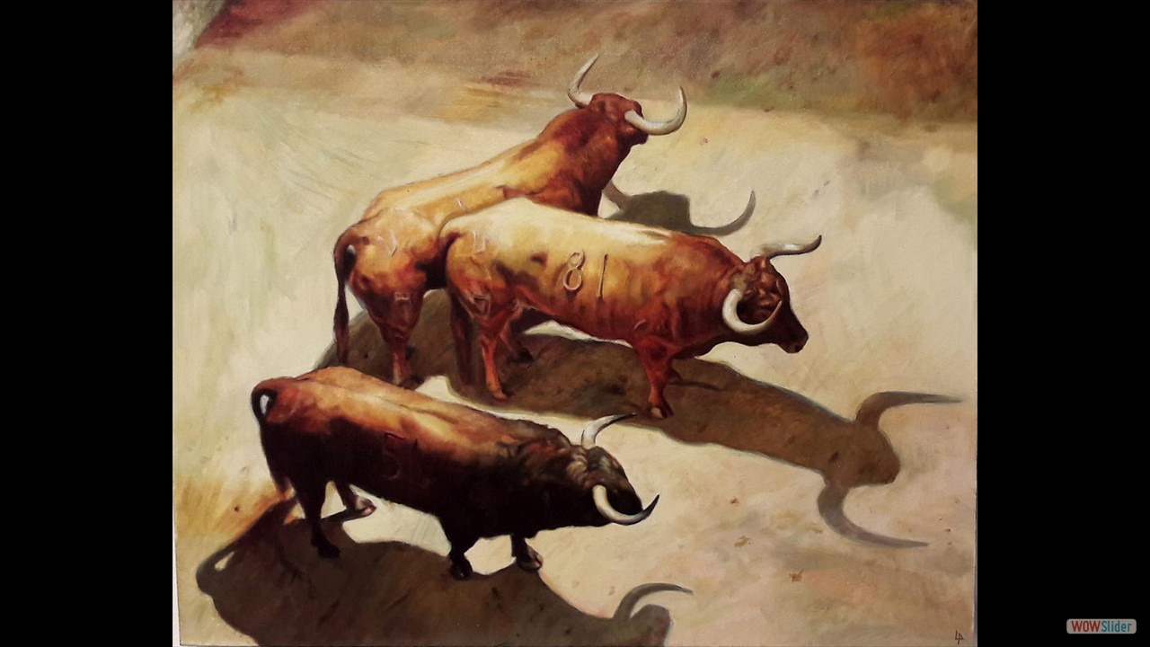 Toros y sombras. 65 x 81 cms. Óleo sobre lienzo.