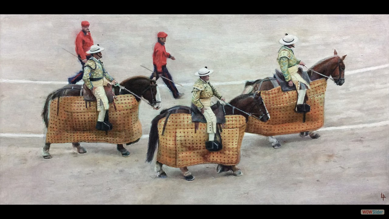A caballo. 30 x 60 cms. Óleo sobre lienzo.