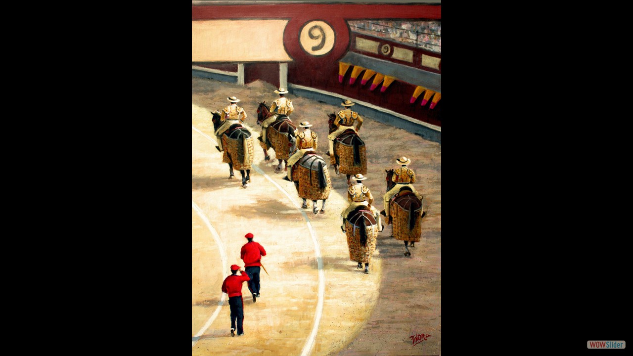 Tendido de capotes. 70 x 50 cms. Óleo sobre lienzo.